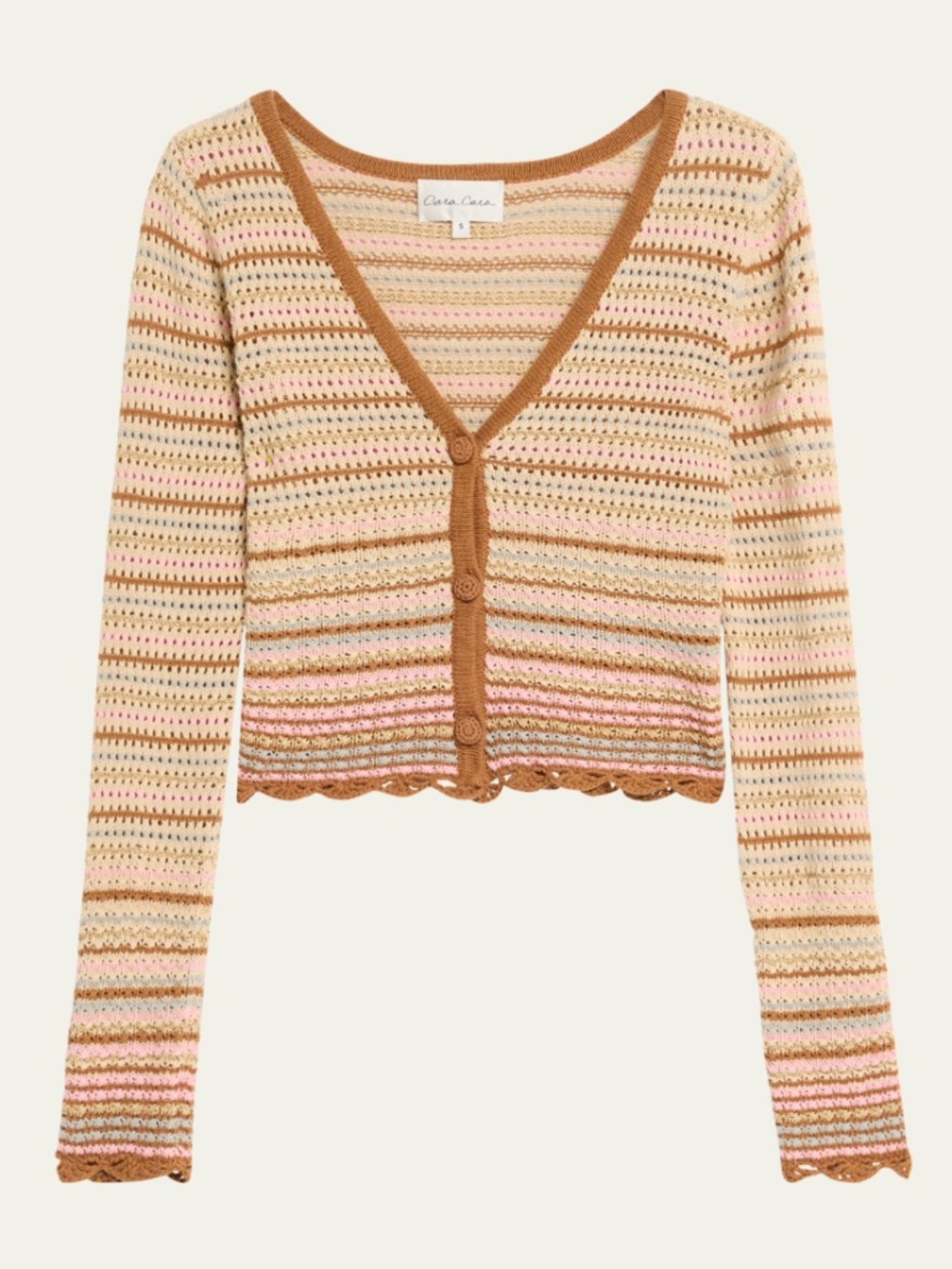 CARA CARA Lilana Liliana Cardigan Knit Clay Striped Lurex Crochet NWT MEDIUM